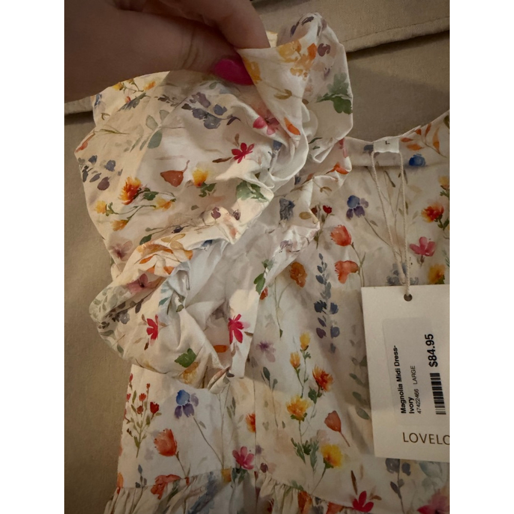 Lovelo Floral Ruffle Mini Dress - Creamy Botanical Print - Puffy Sleeves - NWT - - Picture 8 of 8